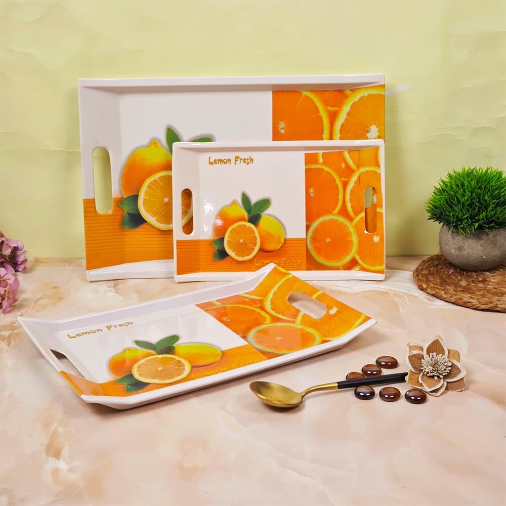 FEDOY Crystal by Fedoy Melamine Serving Tray, Set of 3 (Small, Medium and Large Size) Villori Series Tray, Rectangular